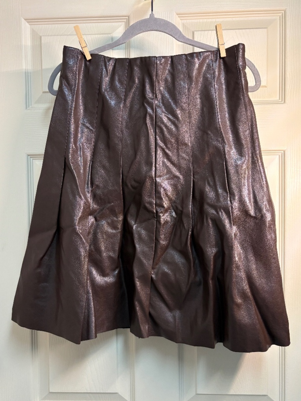 Brown pleated faux leather skirt
